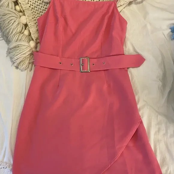 City Sleek Pink Belted Mini Dress