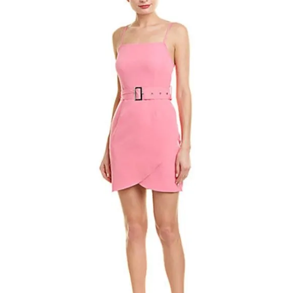 City Sleek Pink Belted Mini Dress