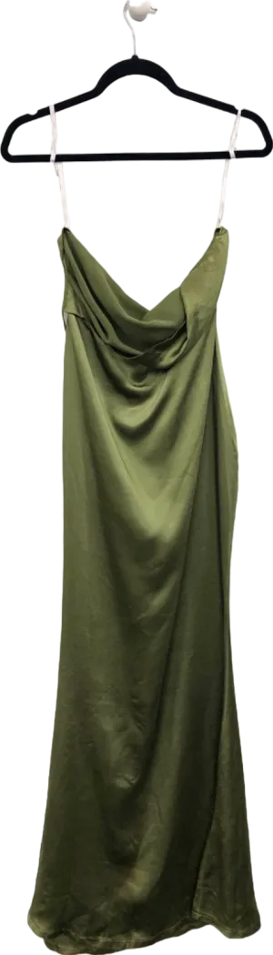 Club L London Olive Green Satin Dress UK 6