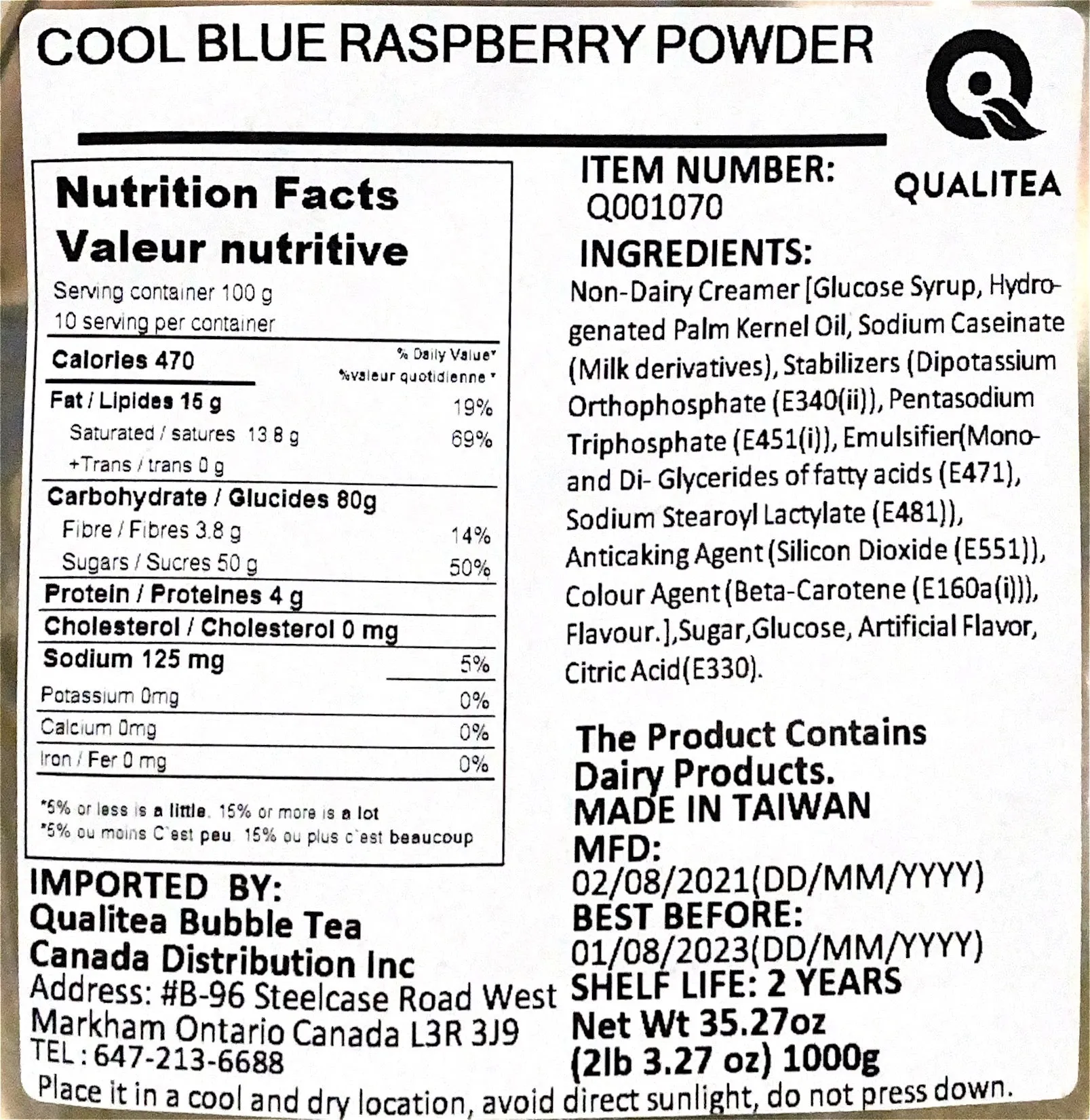 Cool Blue Raspberry Bubble Tea, Smoothie, Frappe Mix (1kg Bag)