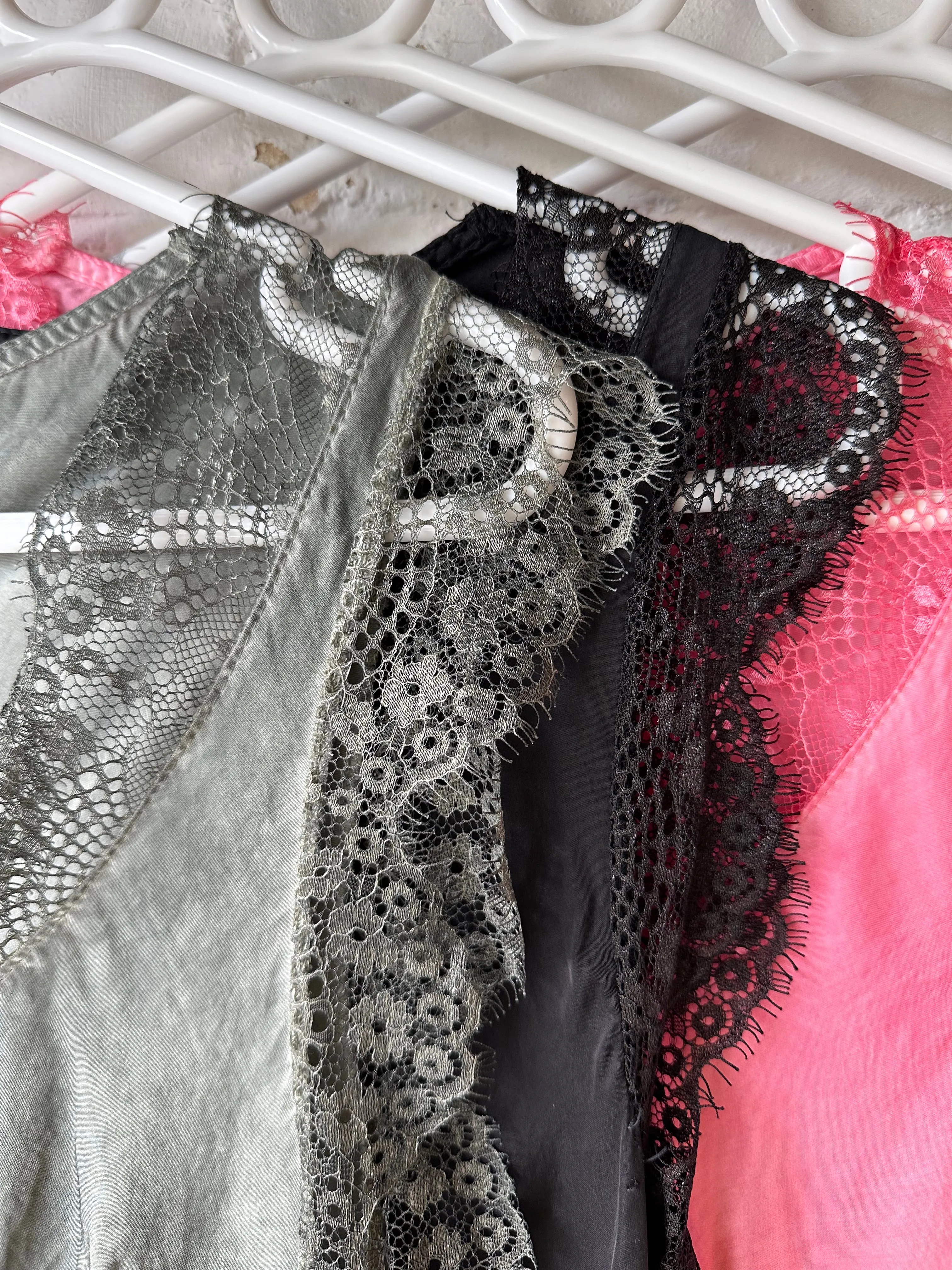 Coral Satin/Lace V Neck Top