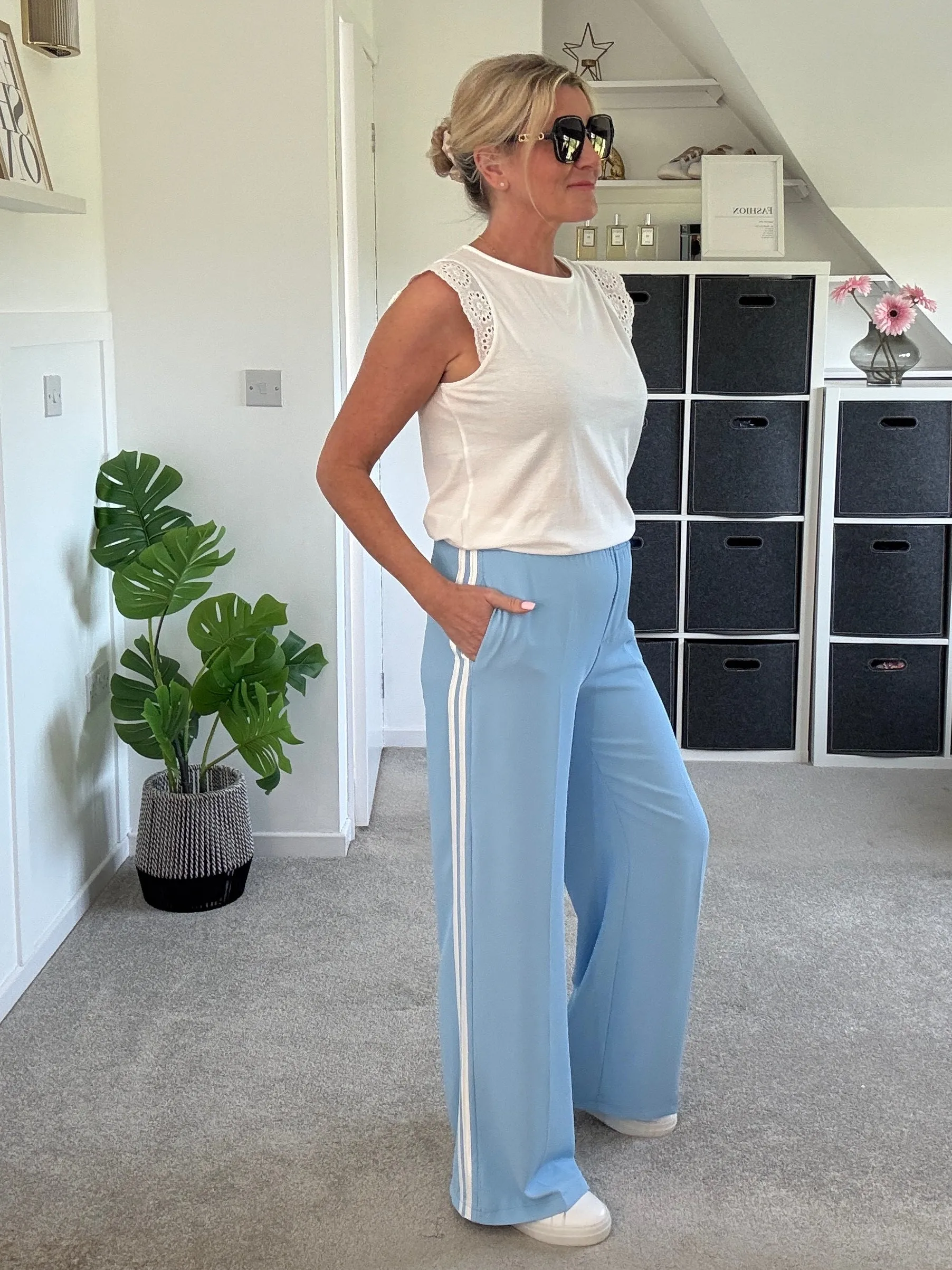 Cream/Mocha Stripe Wide Leg Trousers