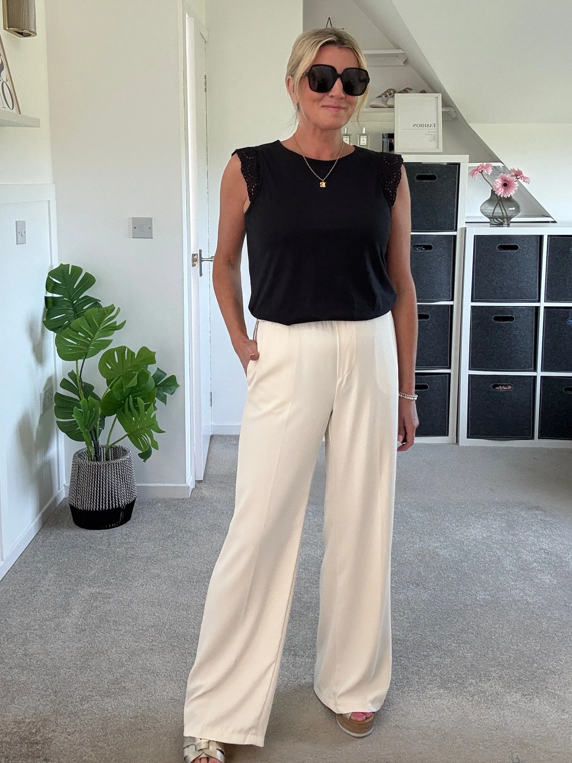 Cream/Mocha Stripe Wide Leg Trousers