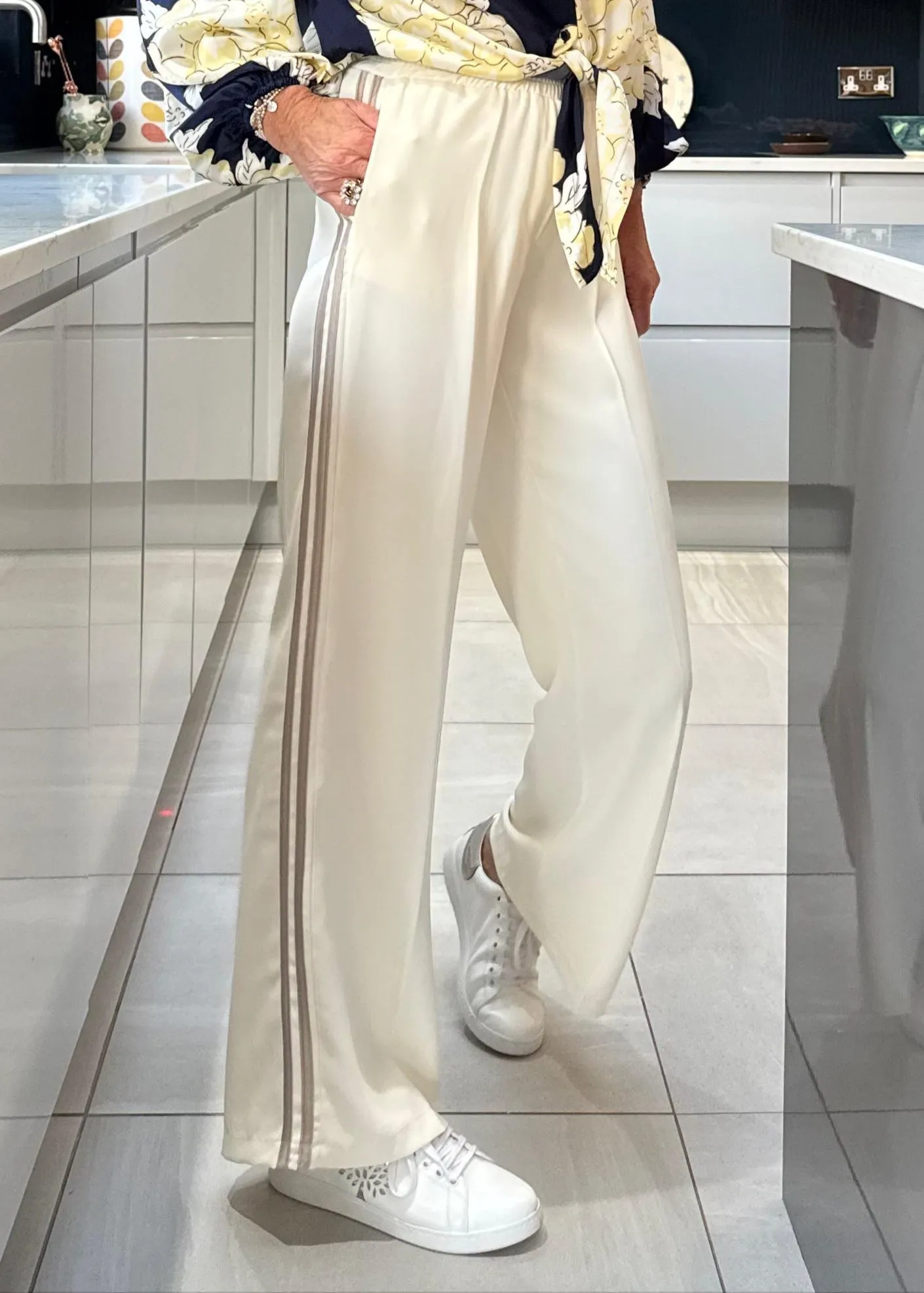 Cream/Mocha Stripe Wide Leg Trousers