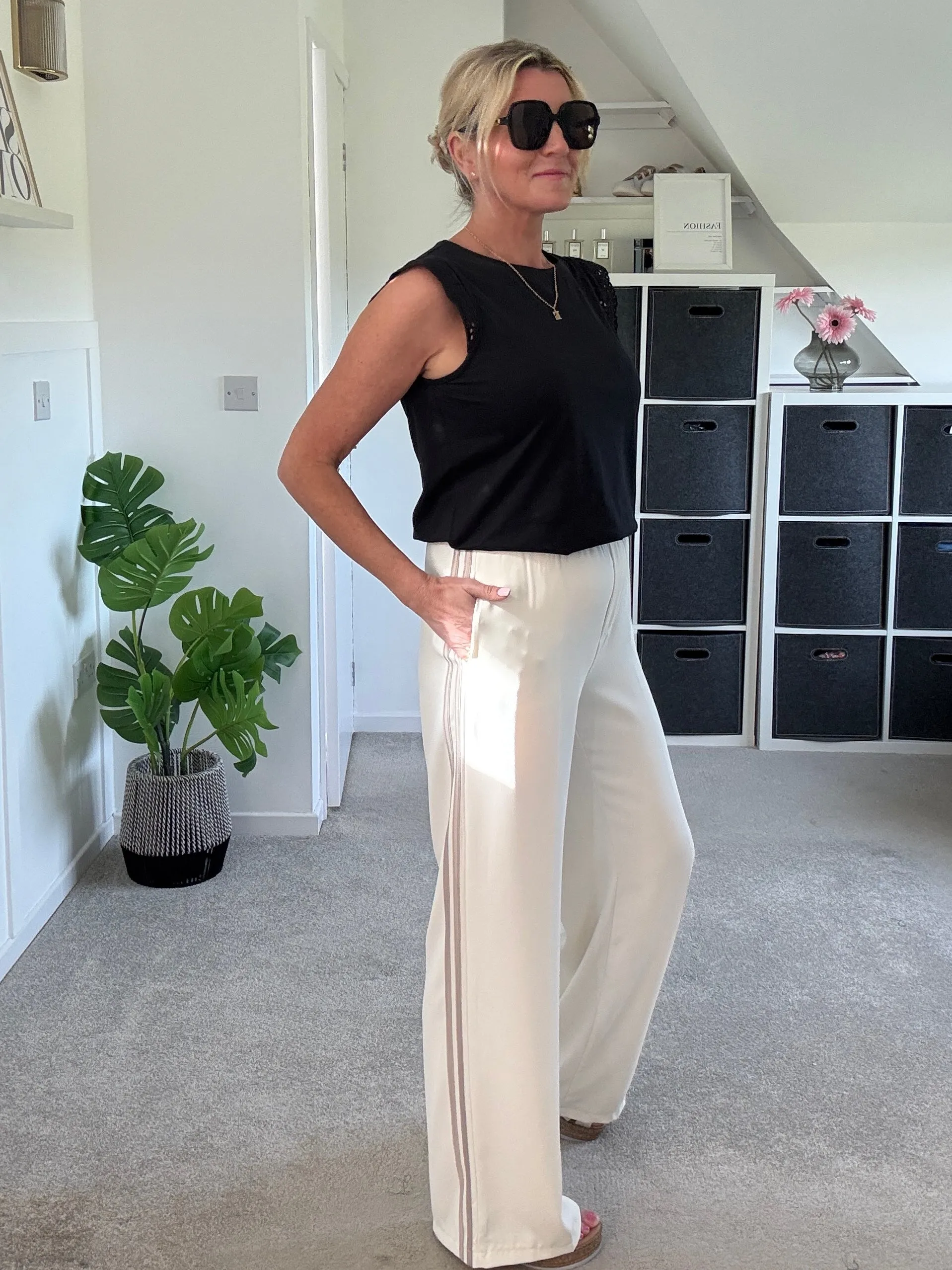 Cream/Mocha Stripe Wide Leg Trousers