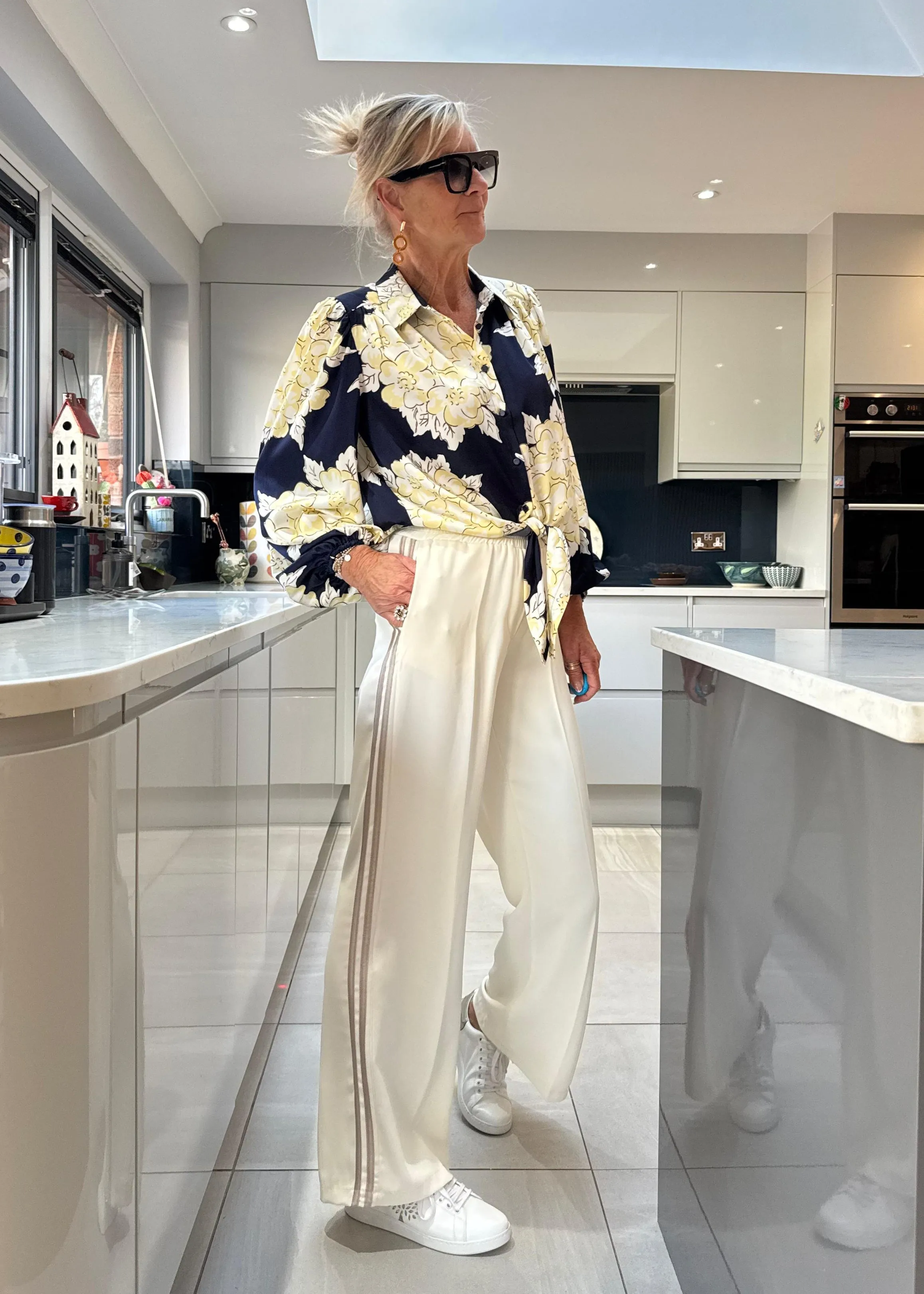 Cream/Mocha Stripe Wide Leg Trousers