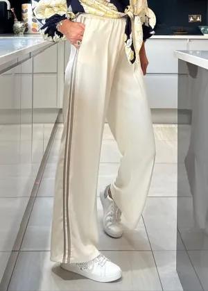 Cream/Mocha Stripe Wide Leg Trousers