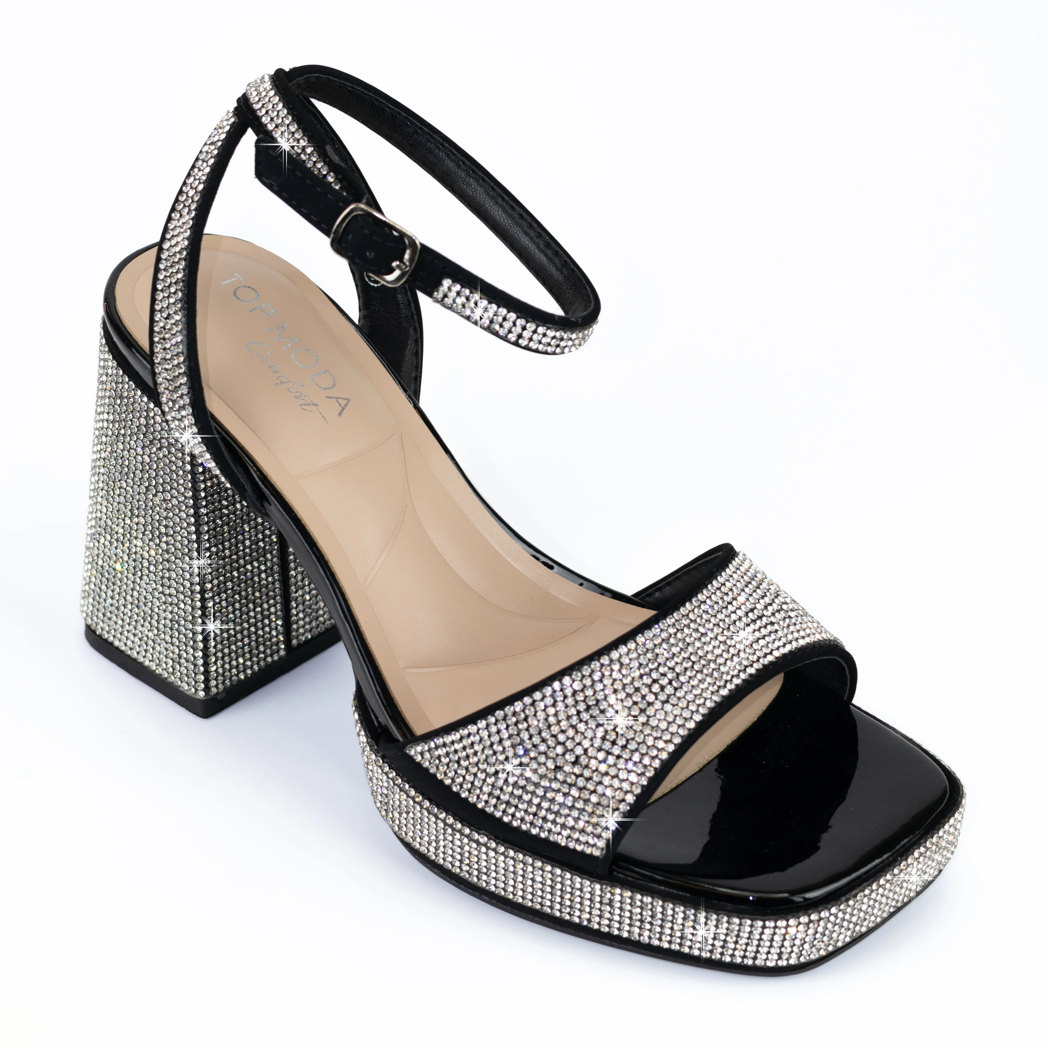 Crystal - Women's Chunky Heels with Embellishments, Platform Design & Plush Insole, Perfect for Style & Support
