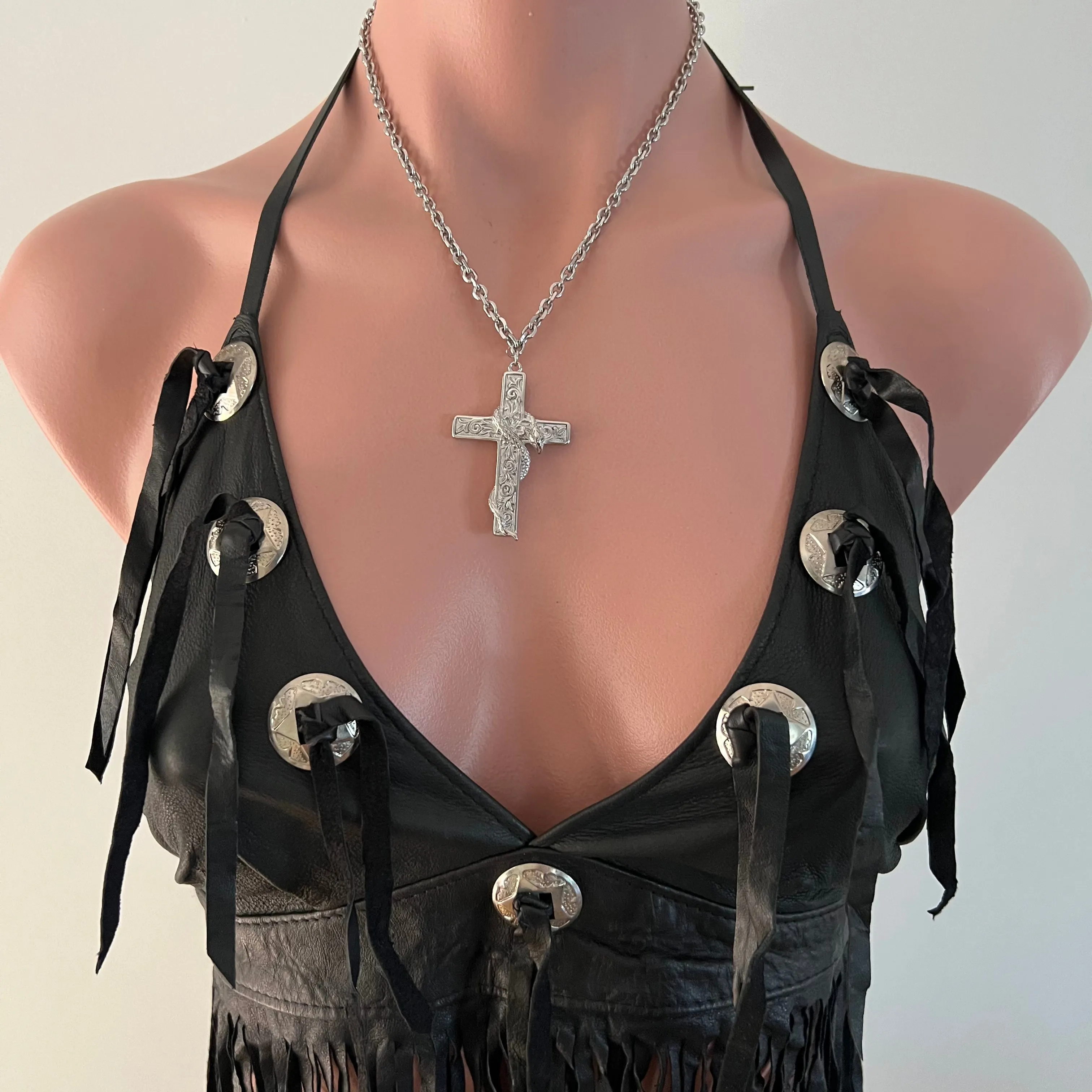 DEADSTOCK 90s LEATHER HALTER TOP
