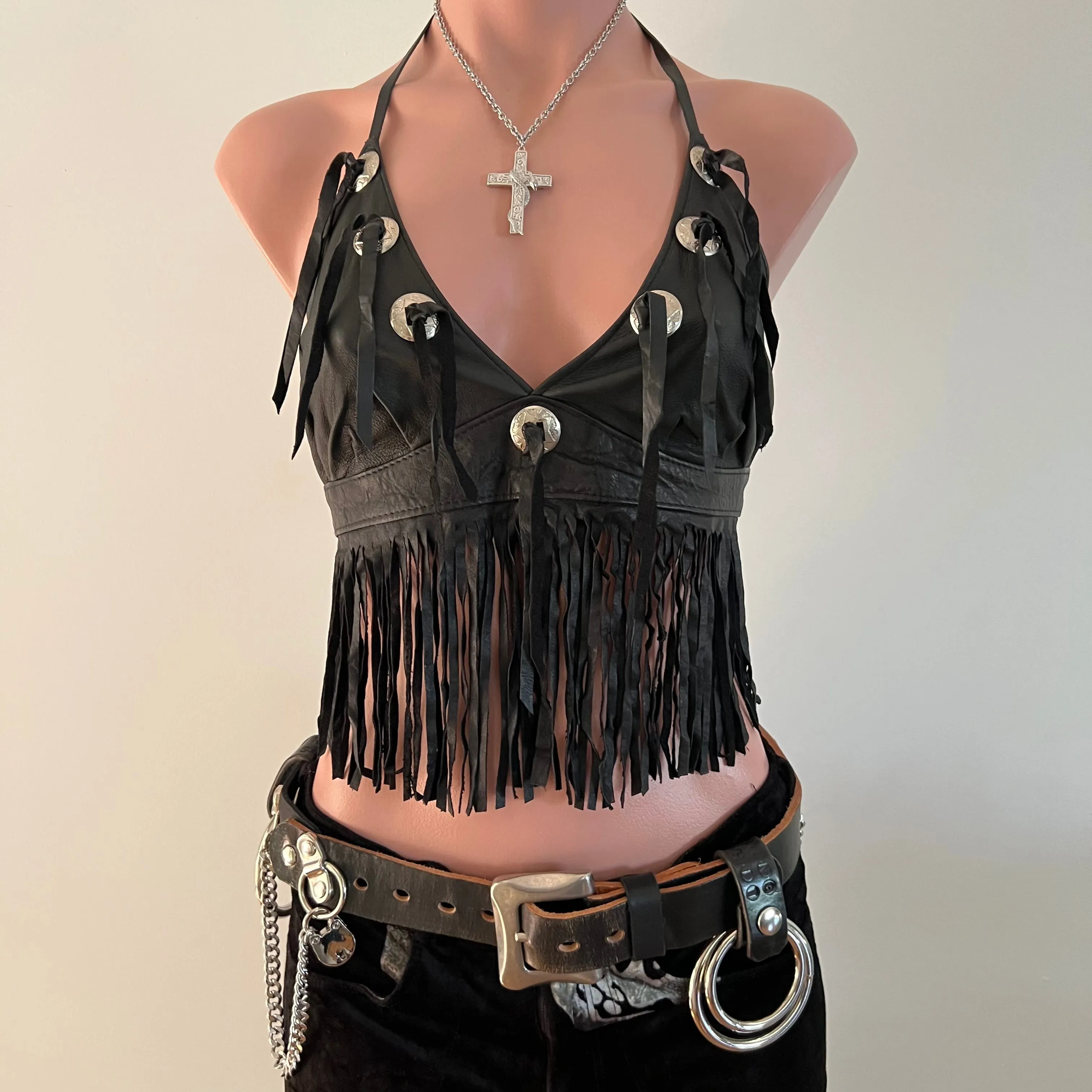 DEADSTOCK 90s LEATHER HALTER TOP