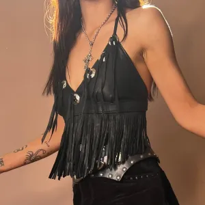 DEADSTOCK 90s LEATHER HALTER TOP
