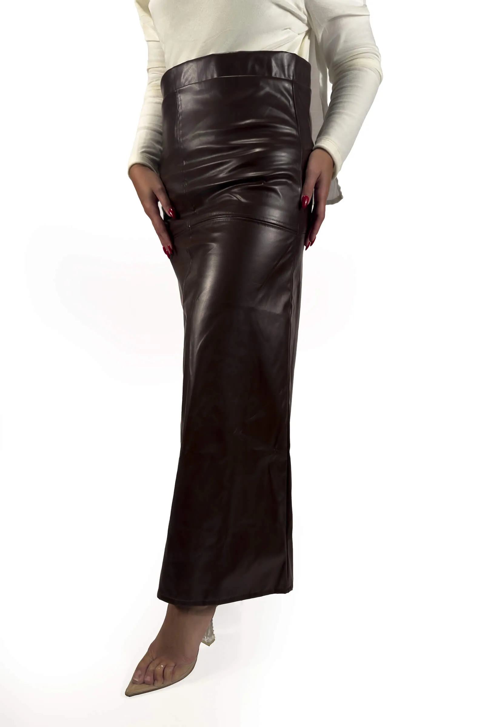Espresso Bella Sleek Leather Maxi Skirt