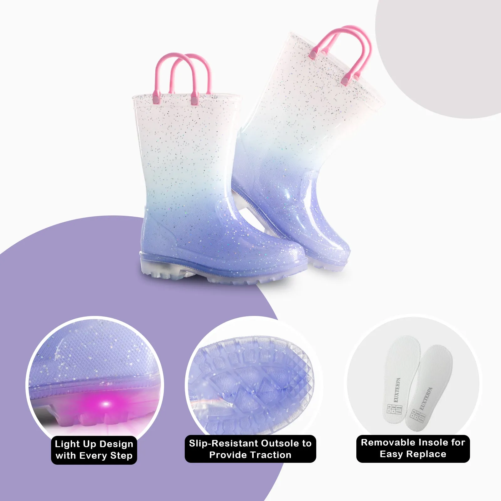 Fashion Light Up Kids Rain Boots with Handles