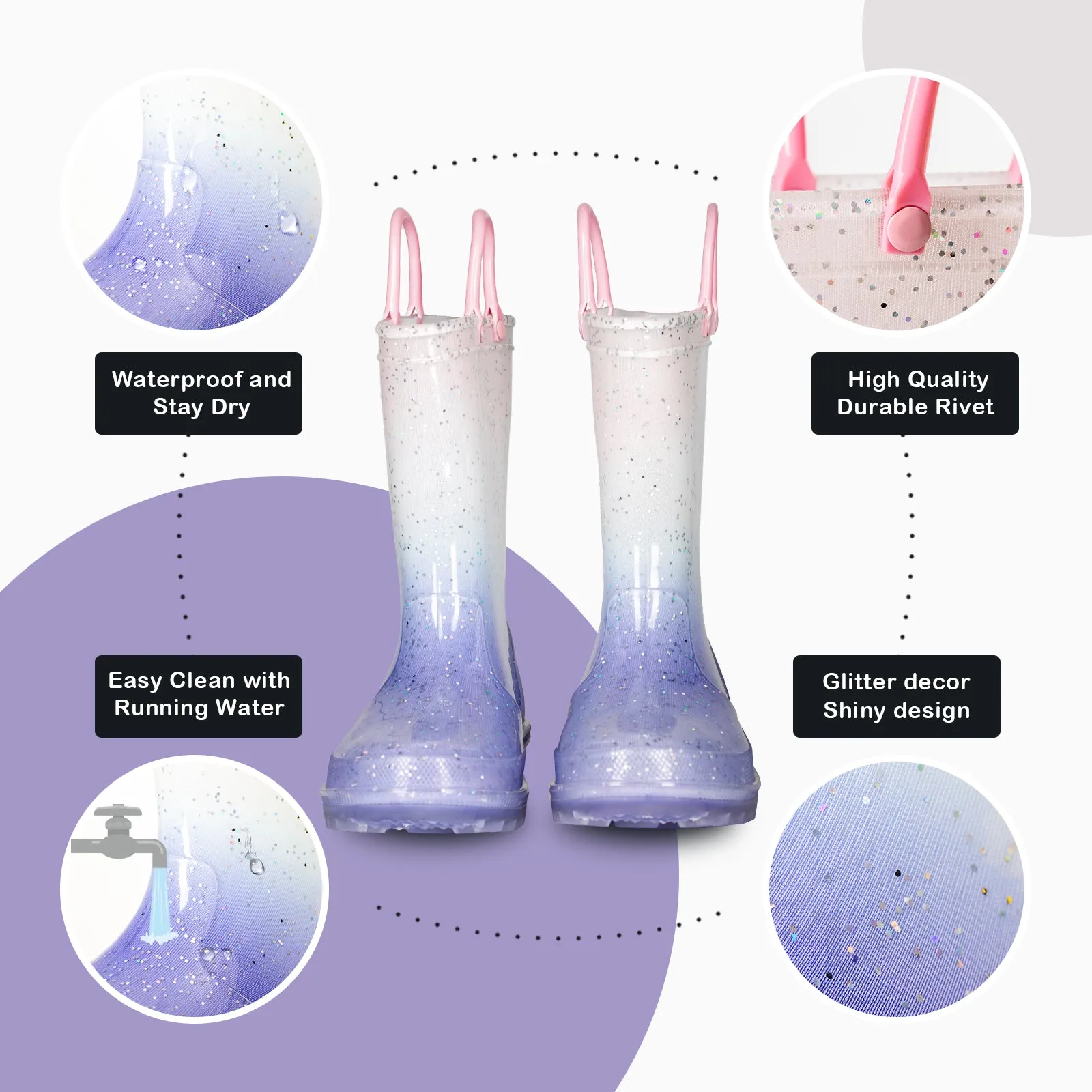 Fashion Light Up Kids Rain Boots with Handles