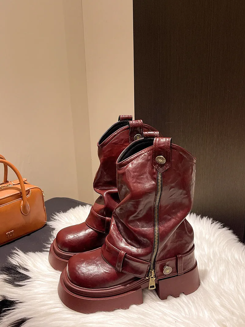 Fashionable All-match Thick Bottom Increased Vintage Martin Boots Women's Western Sweet Cool Slimming