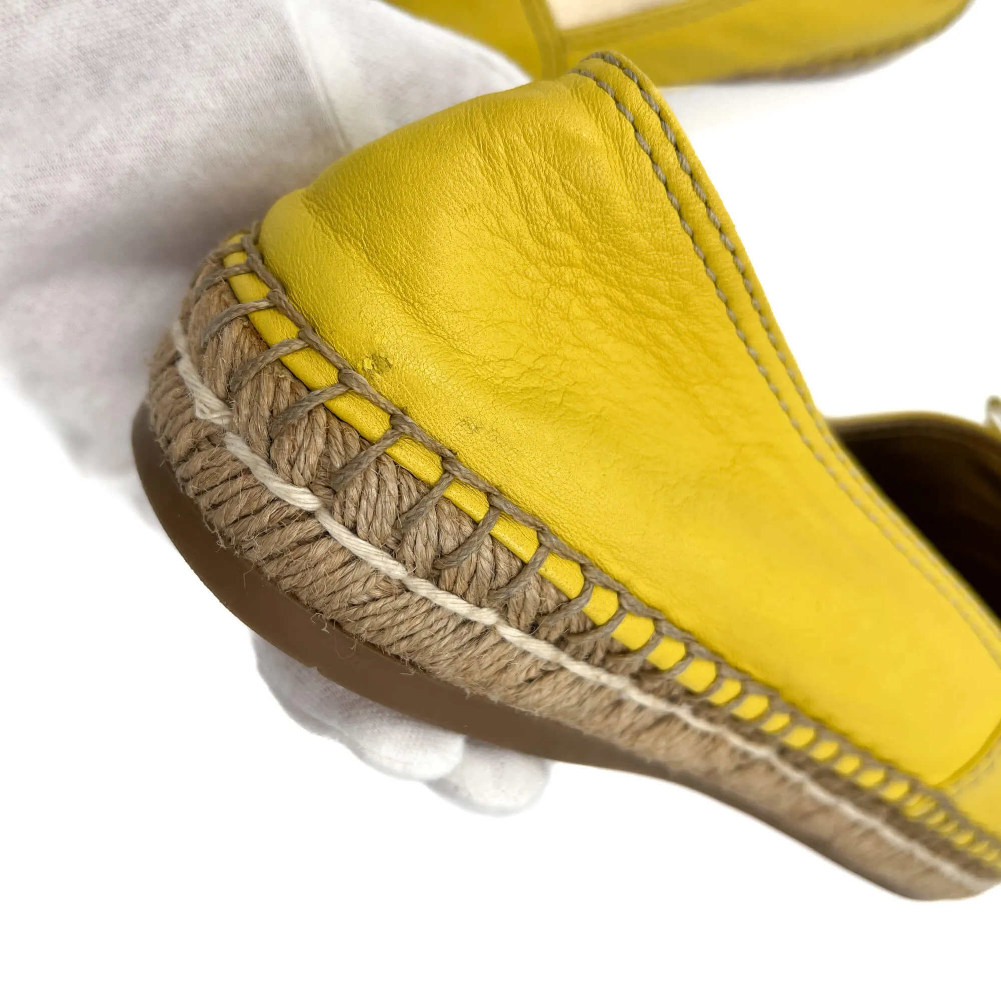 Flat Espadrille Leather 38.5 Yellow