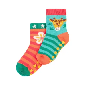 Frugi 2 Pack Grippy Socks 500114A4gfpk Giraffe