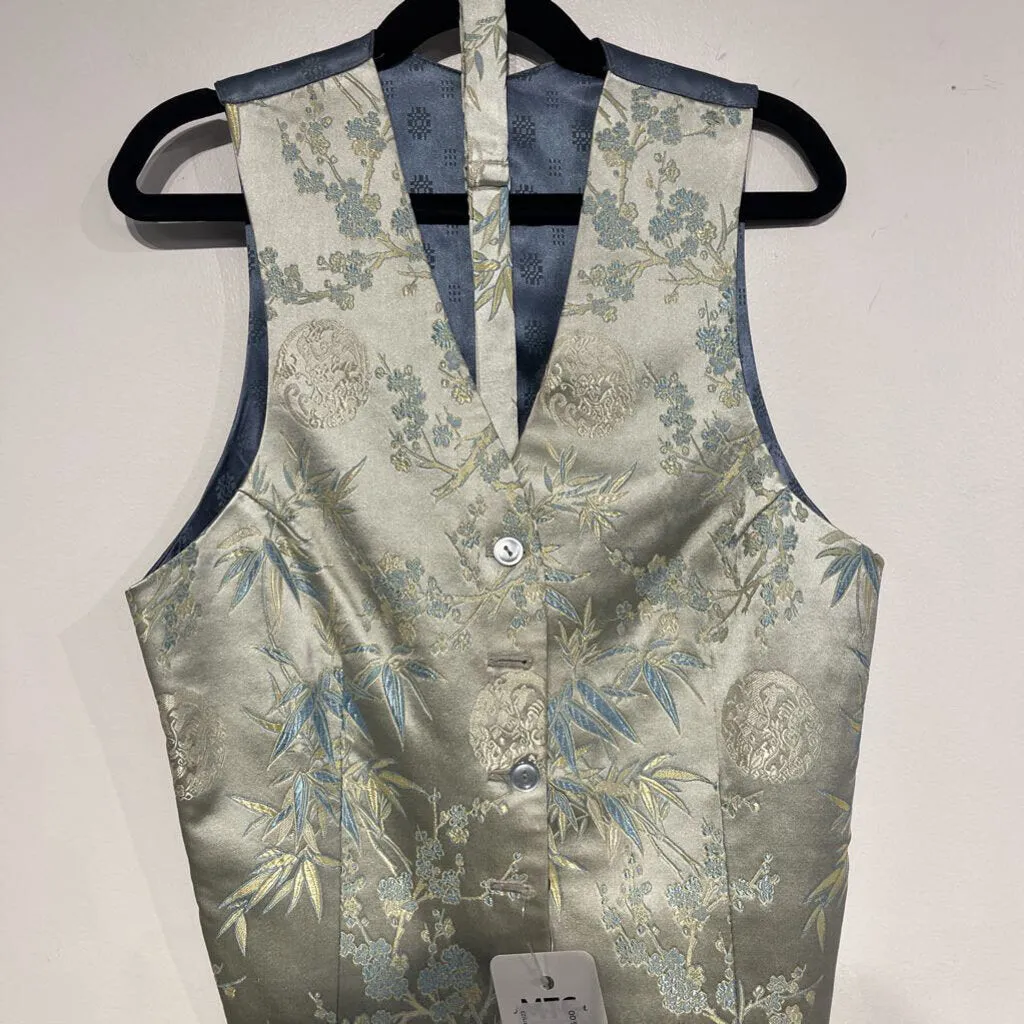 Green Floral Vest with Bowtie