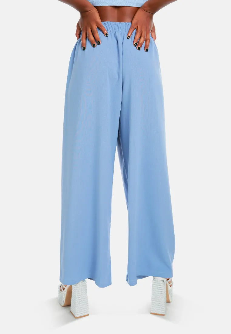 High Waisted Solid Wide Trouser Pants
