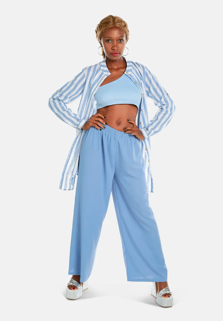 High Waisted Solid Wide Trouser Pants
