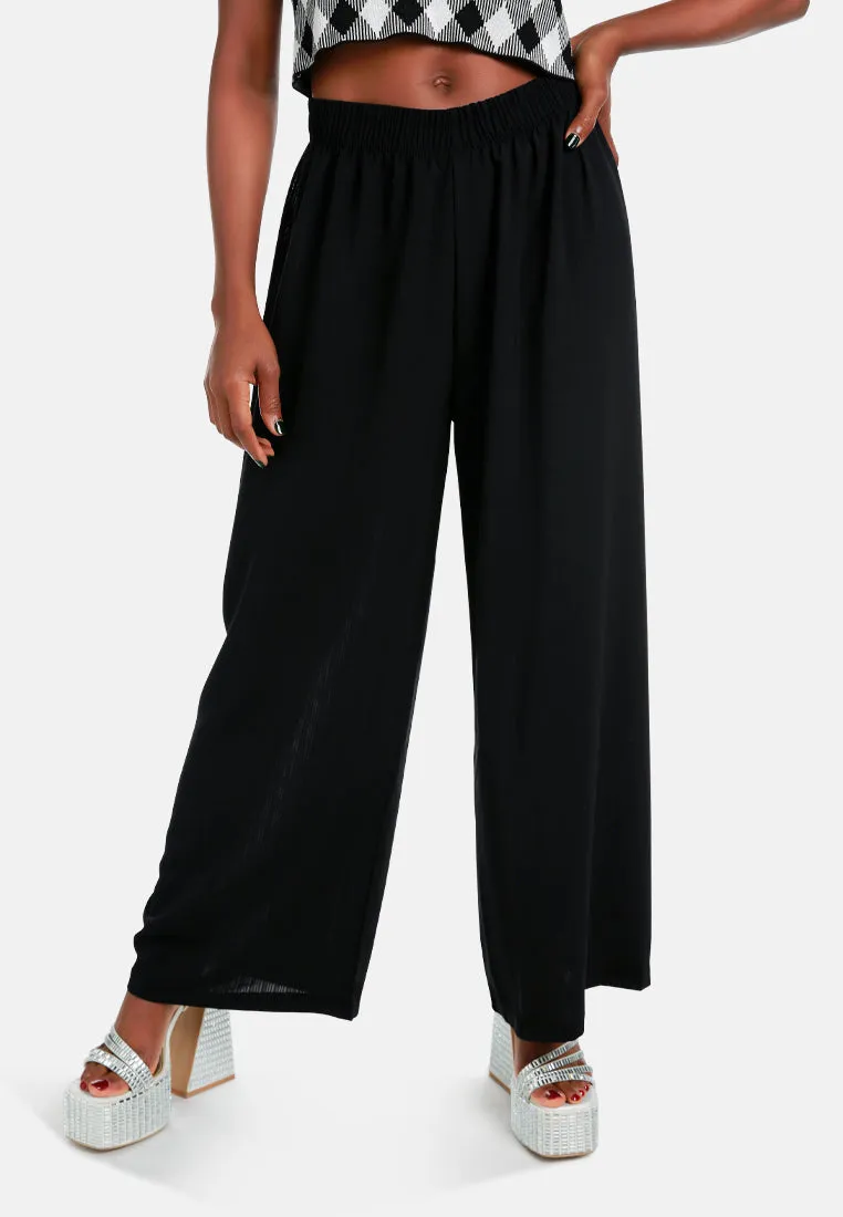 High Waisted Solid Wide Trouser Pants
