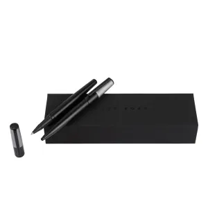 HUGO BOSS HPBR189B-Set Gear Minimal Black & Chrome (ballpoint pen & rollerball pen)