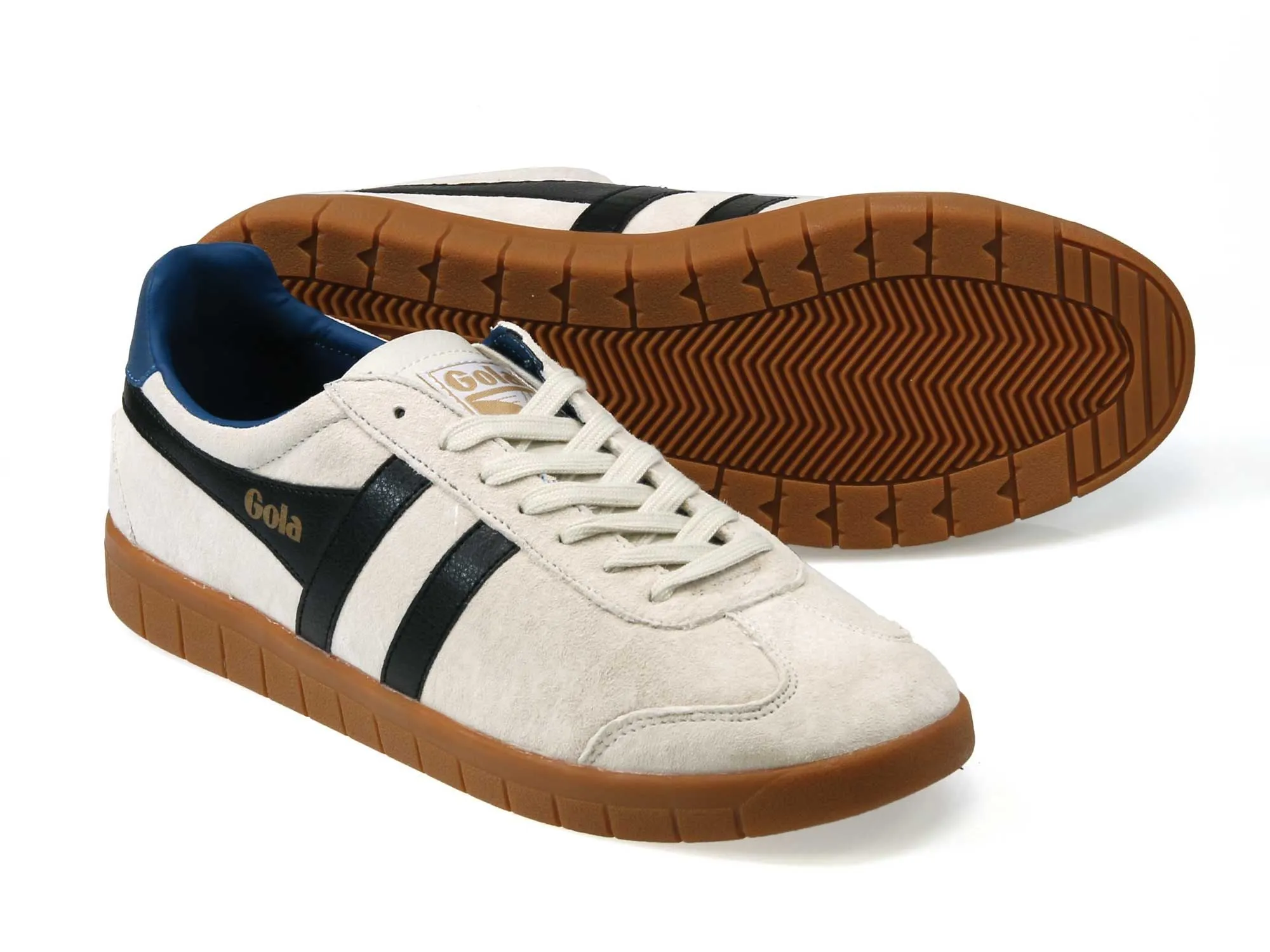 Hurricane Mens Off White Black Suede Classic Trainers