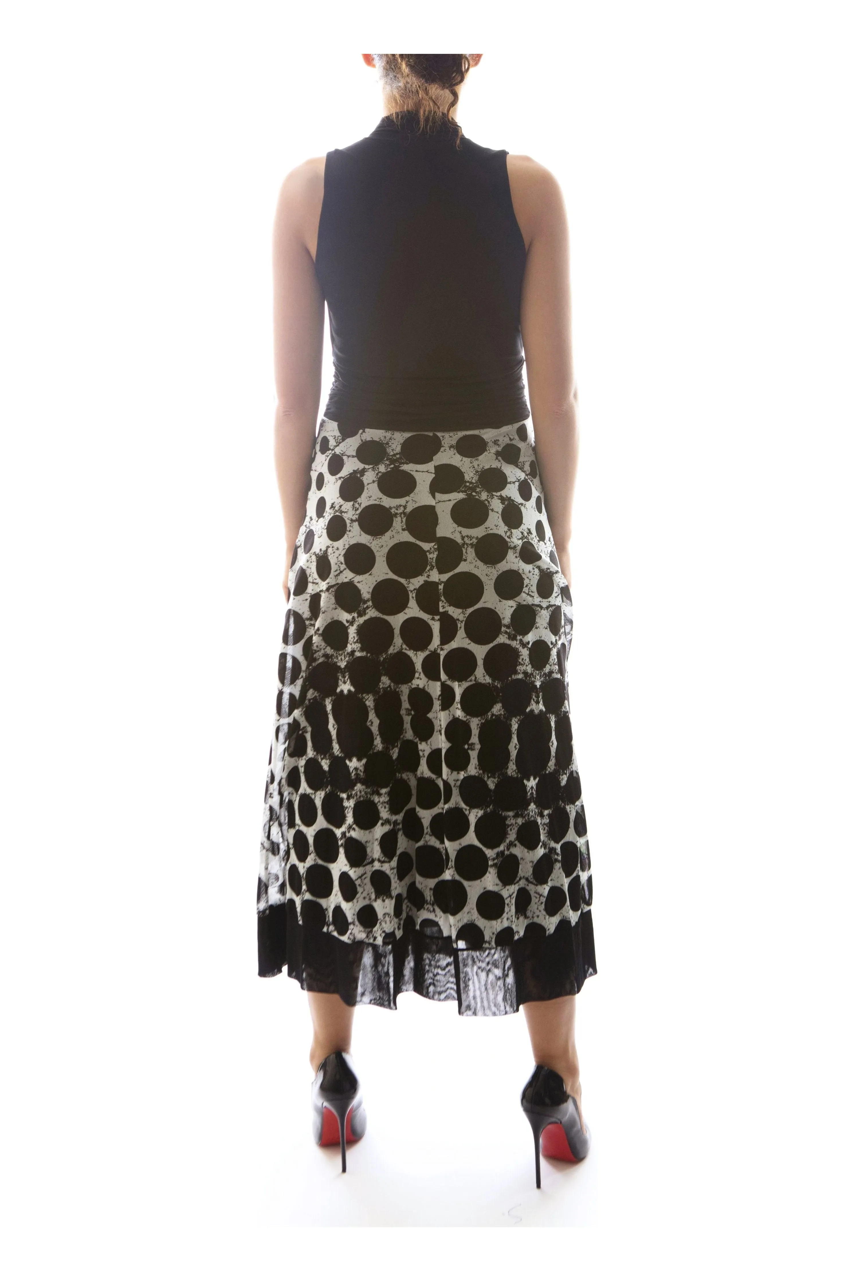 INDIRA Midi Black And White Empire Cummerbund Dress