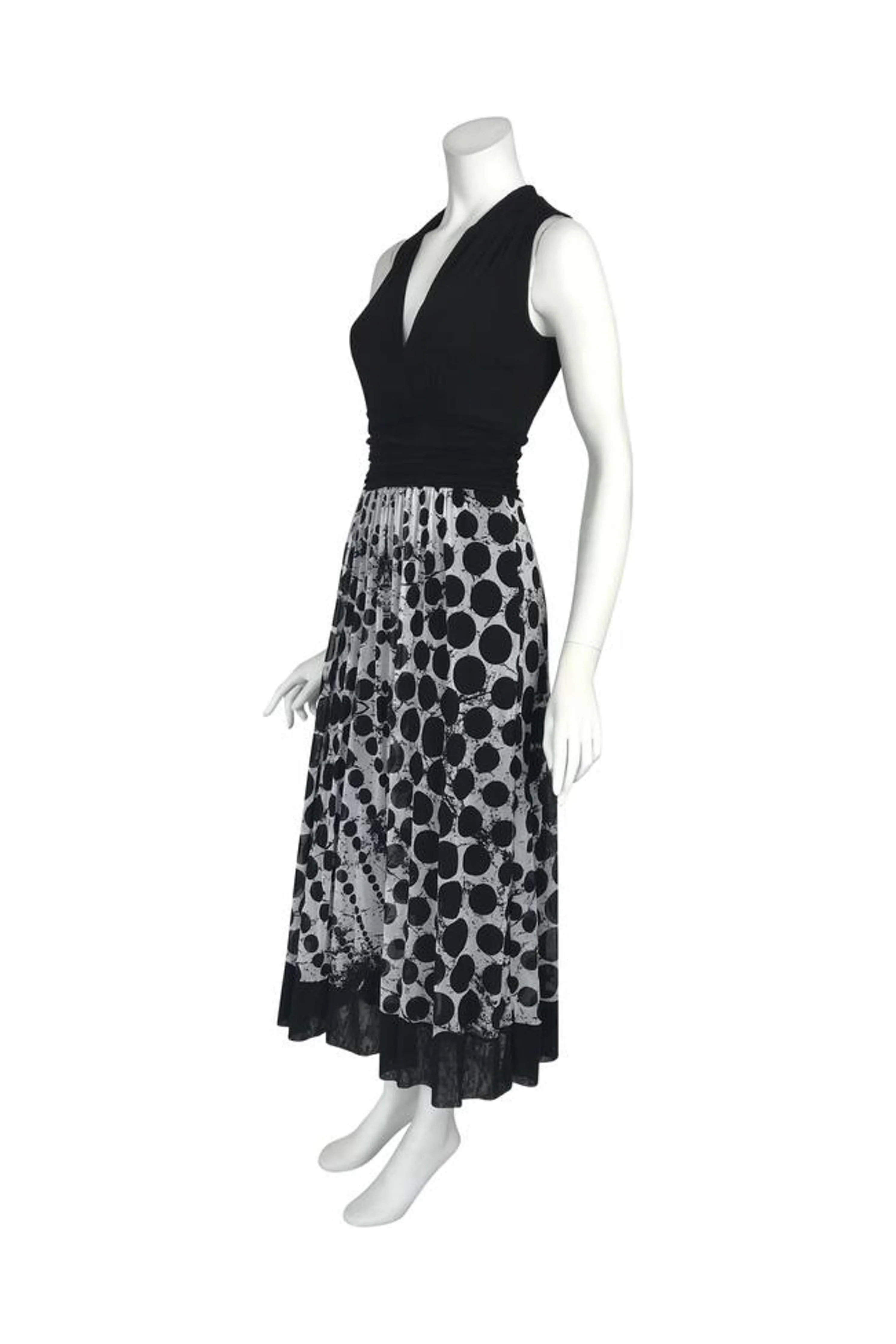 INDIRA Midi Black And White Empire Cummerbund Dress