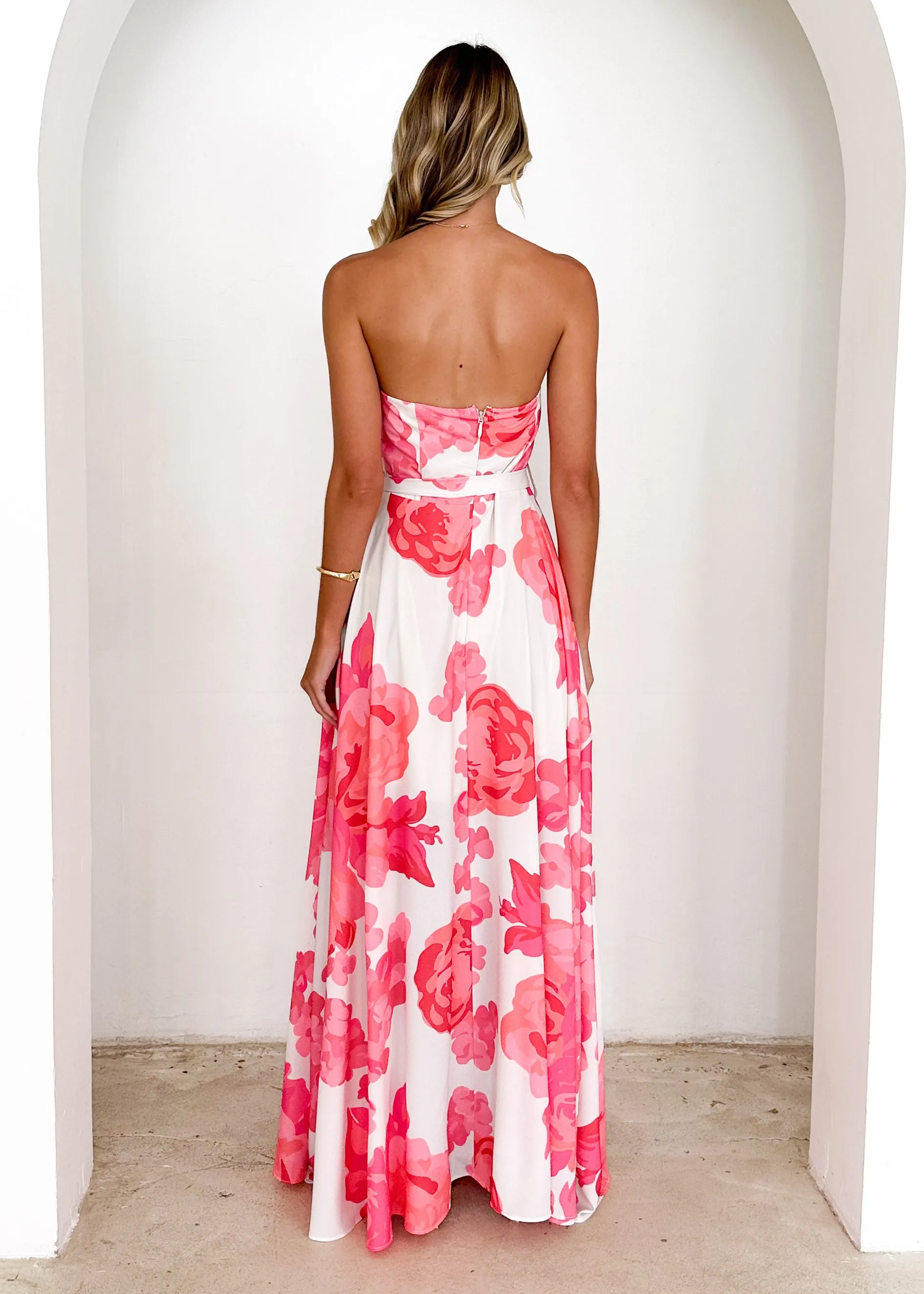 Jorgia Strapless Maxi Dress - Hot Pink Floral