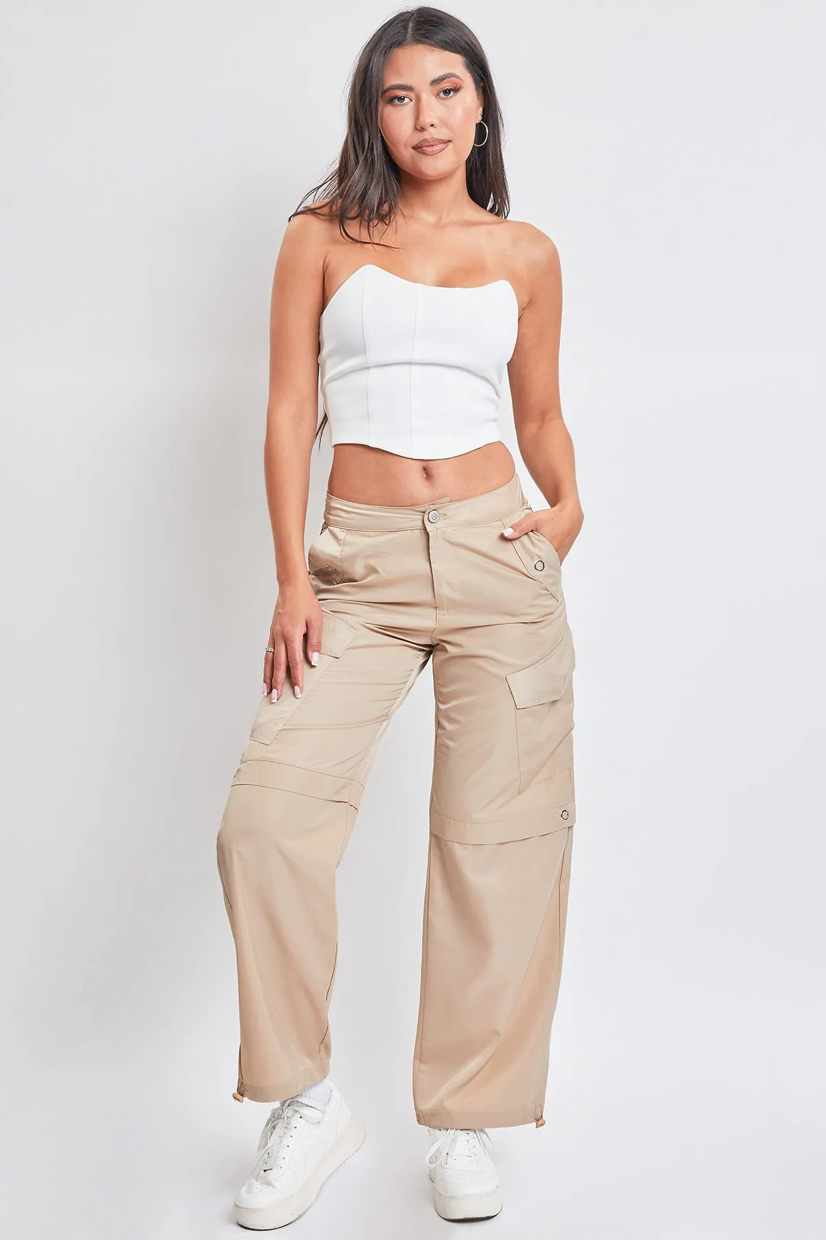 Junior High Rise Nylon Cargo Pants With Bungee Hem, Pack of 12