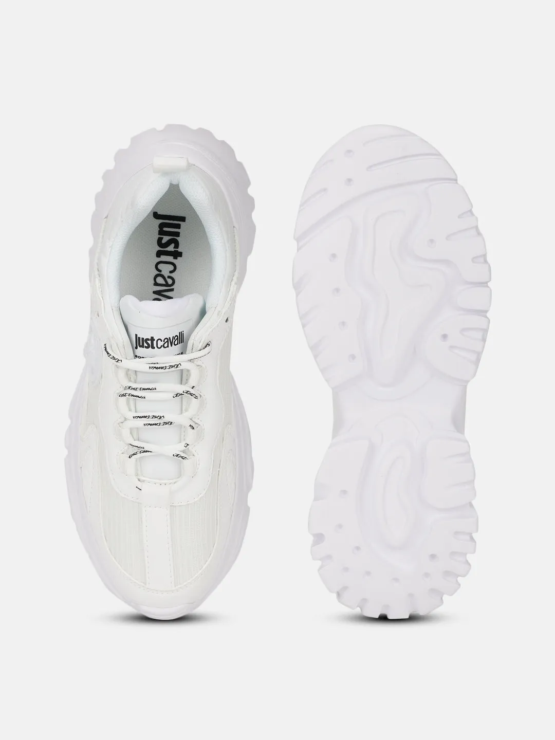 Just Cavalli Women White Solid Lace-up Sneakers