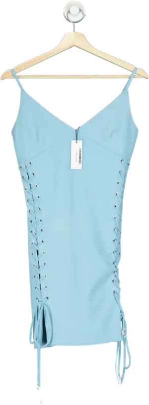 Karen Millen Blue Figure Form Scuba Lace Up Woven Mini Dress UK 8