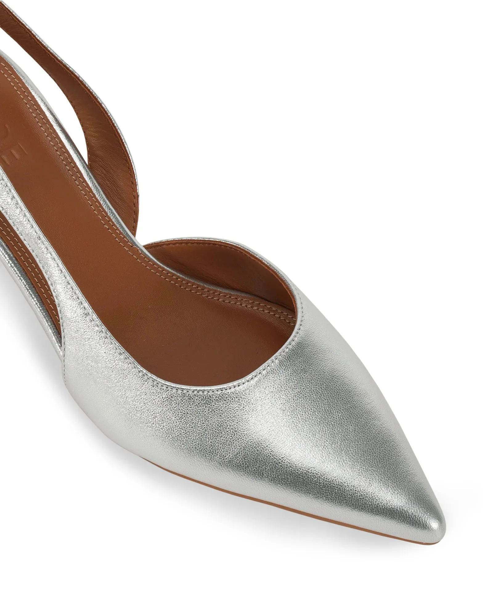 Kaylee Silver Leather Pointed Low Heel