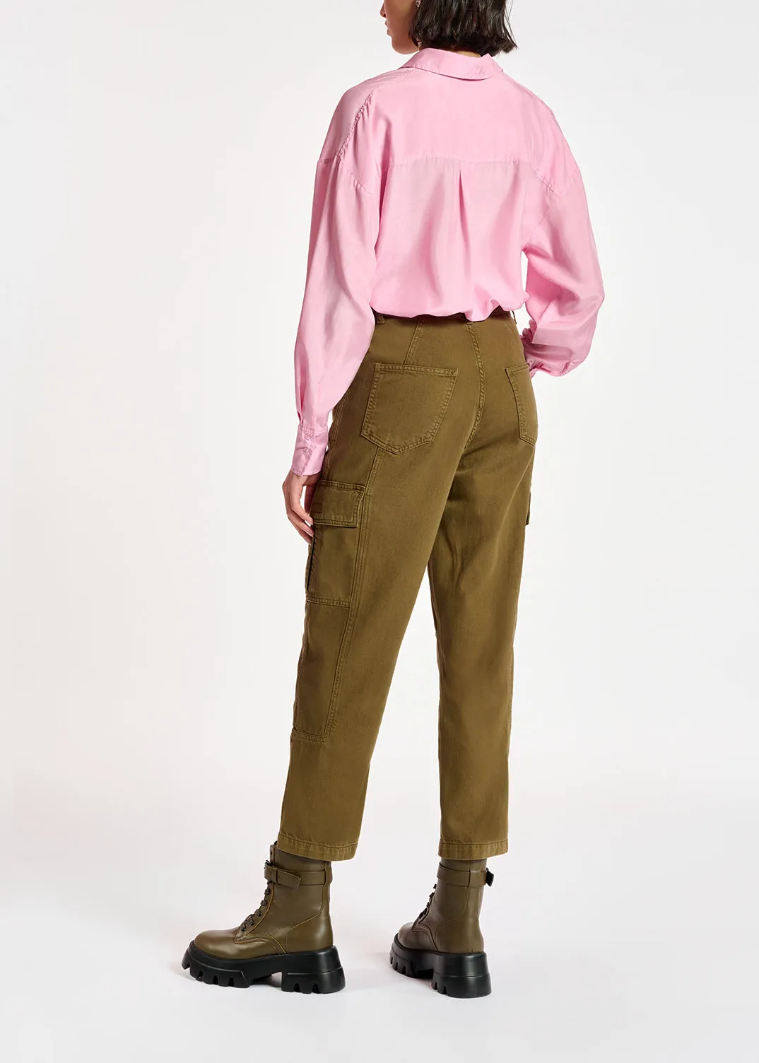 Khaki straight-leg cargo jeans