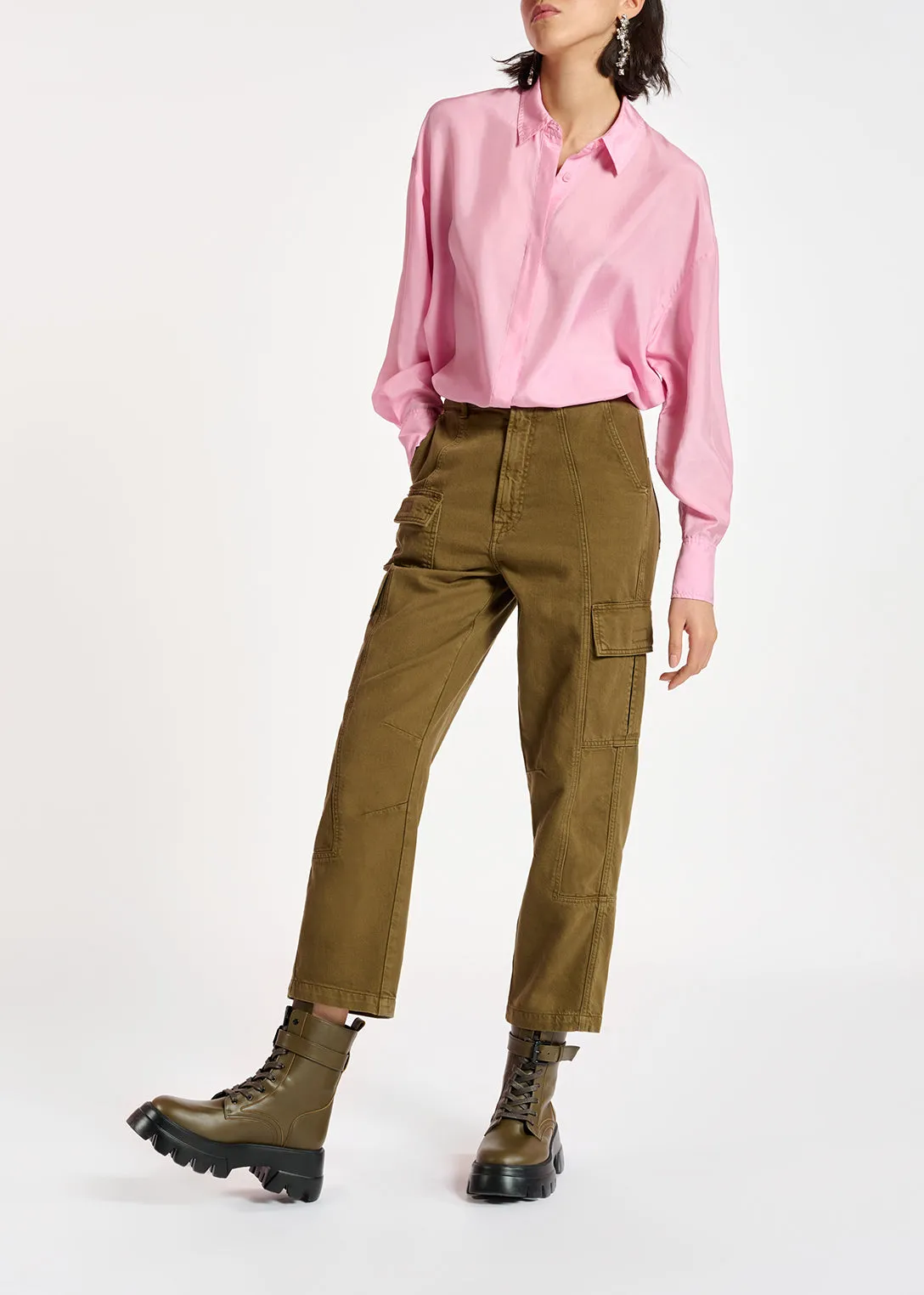 Khaki straight-leg cargo jeans