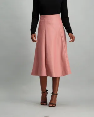 Ladies PU Flared Midi Skirt - Blush