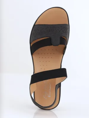 Ladies Soft Style Polly Multi Strap Comfort Wedge Heel - Black