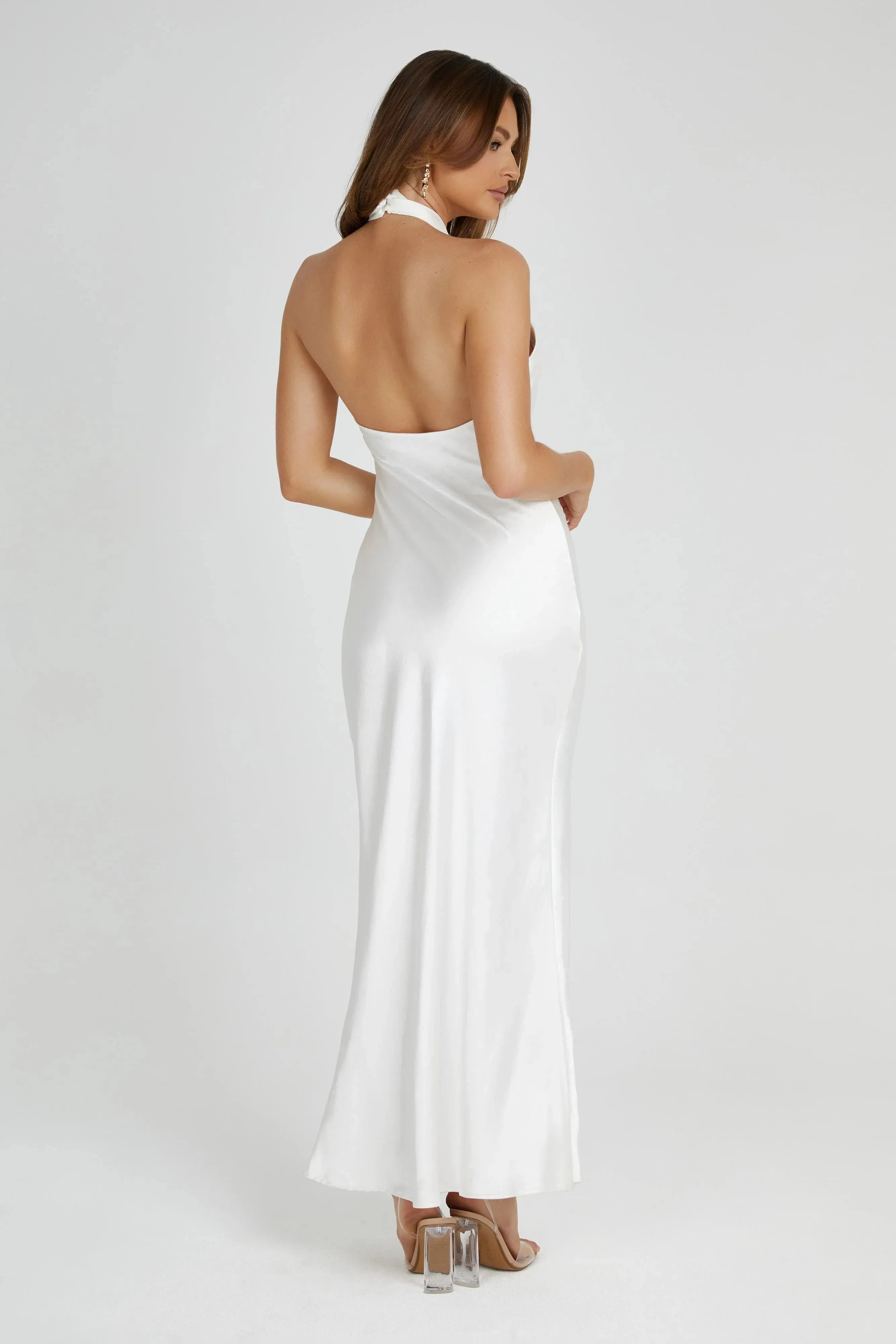 Laura Halter Satin Gown - White