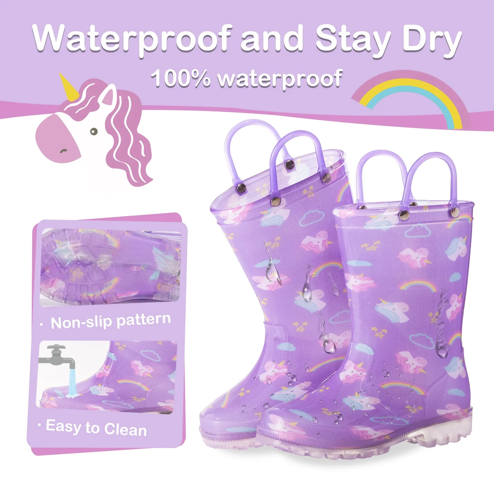 Light Up Kids Rain Boots with Handles