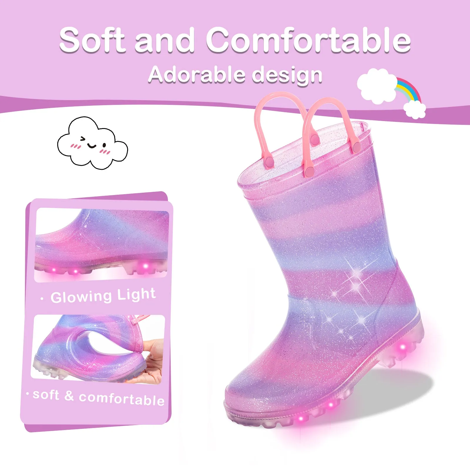 Light Up Kids Rain Boots with Handles