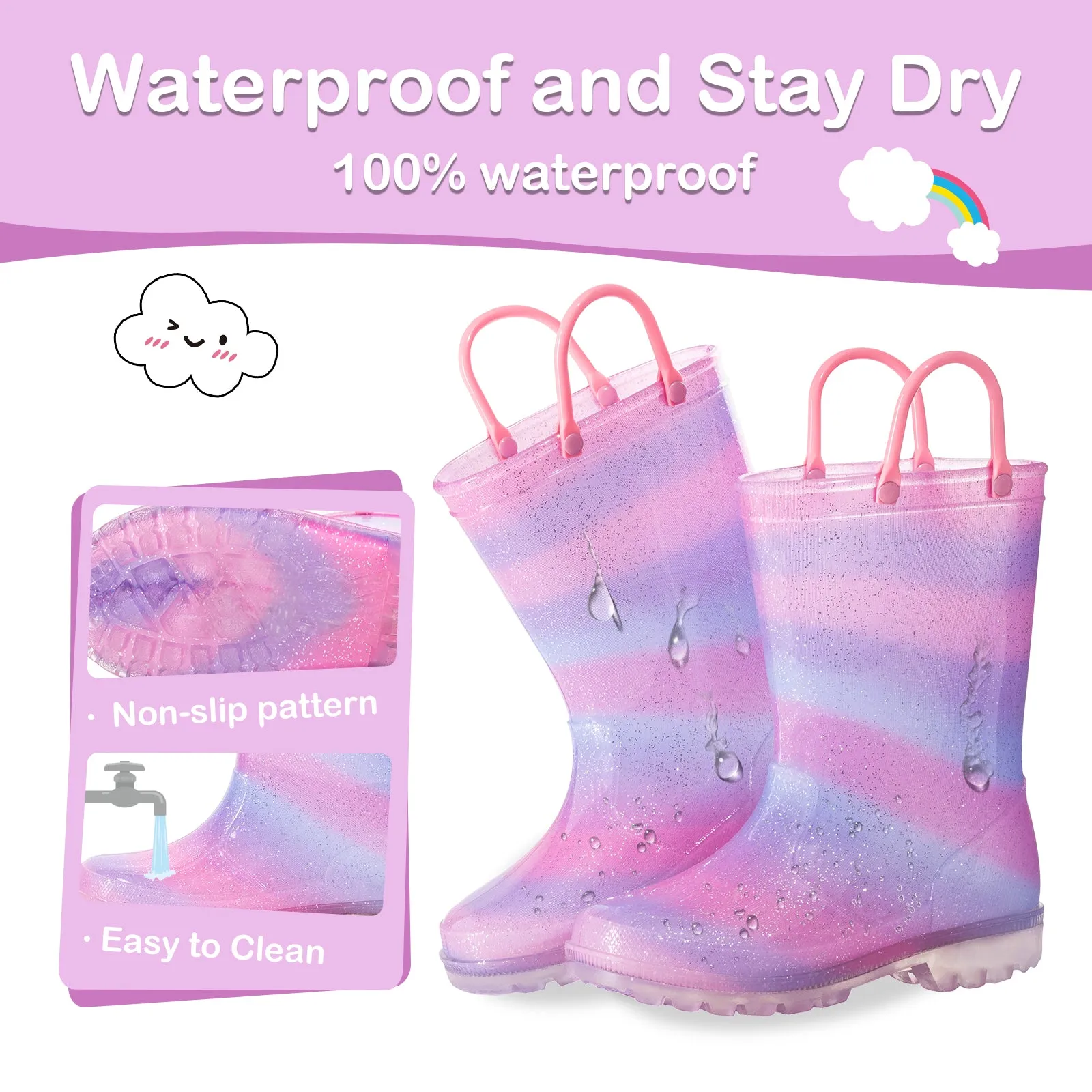 Light Up Kids Rain Boots with Handles