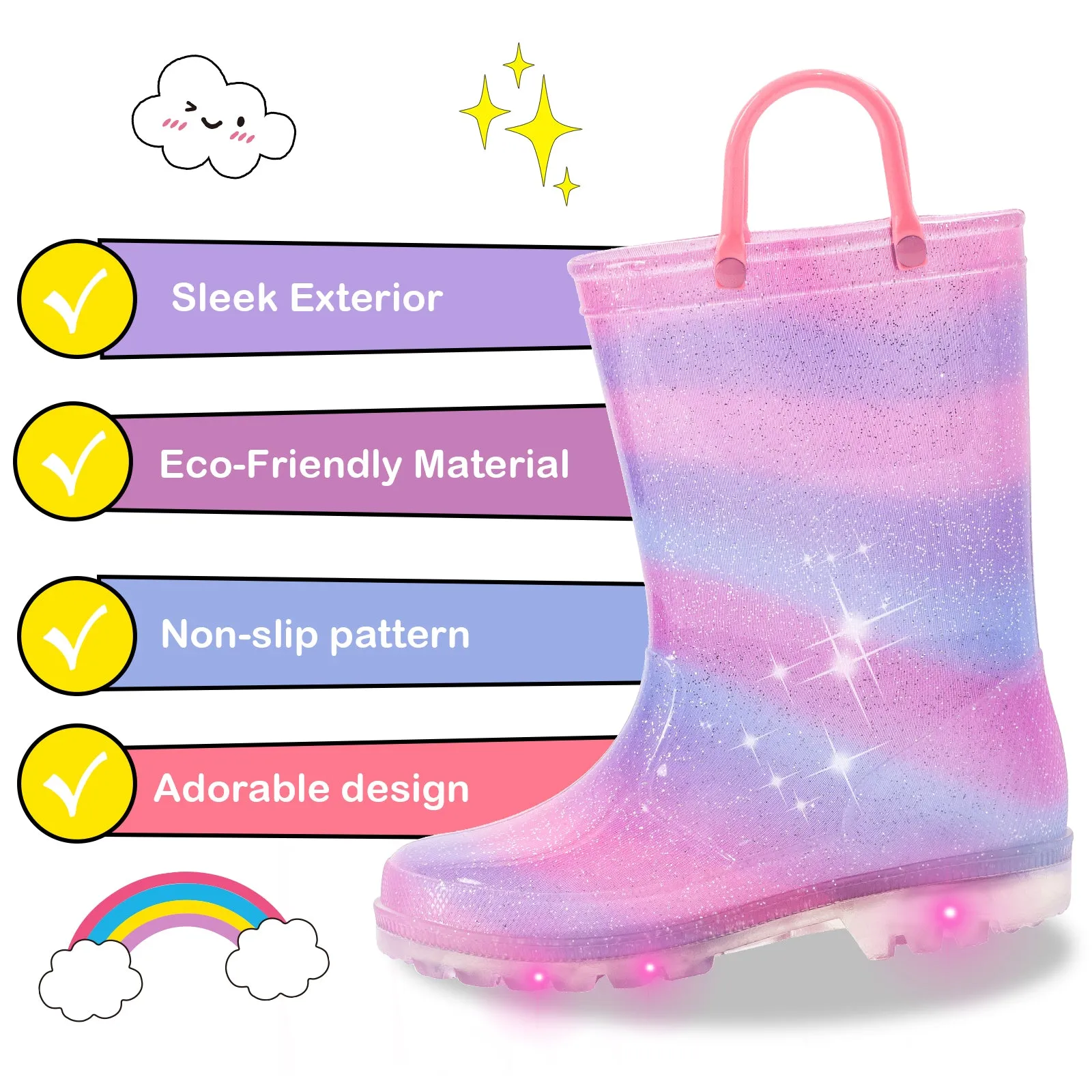 Light Up Kids Rain Boots with Handles