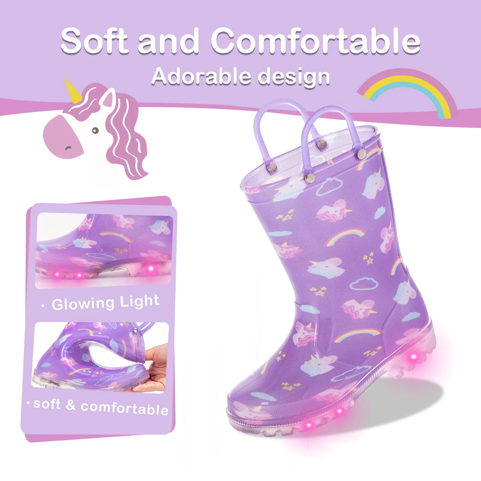 Light Up Kids Rain Boots with Handles