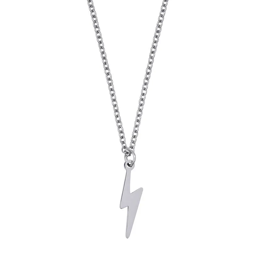 Lightning Bolt Pendant Necklace - Silver