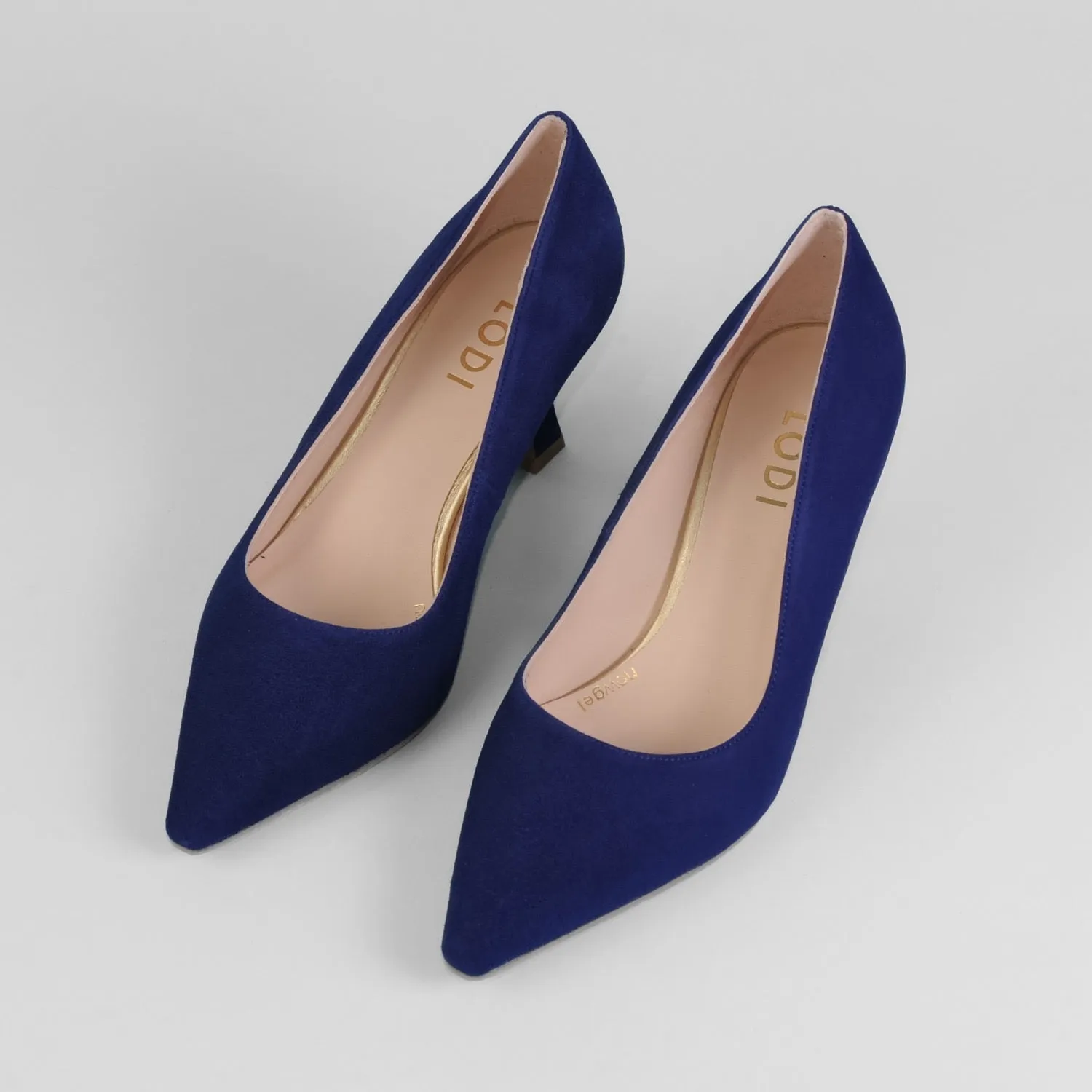 Lodi - Jona Blue Suede Kitten Heel Court Shoe