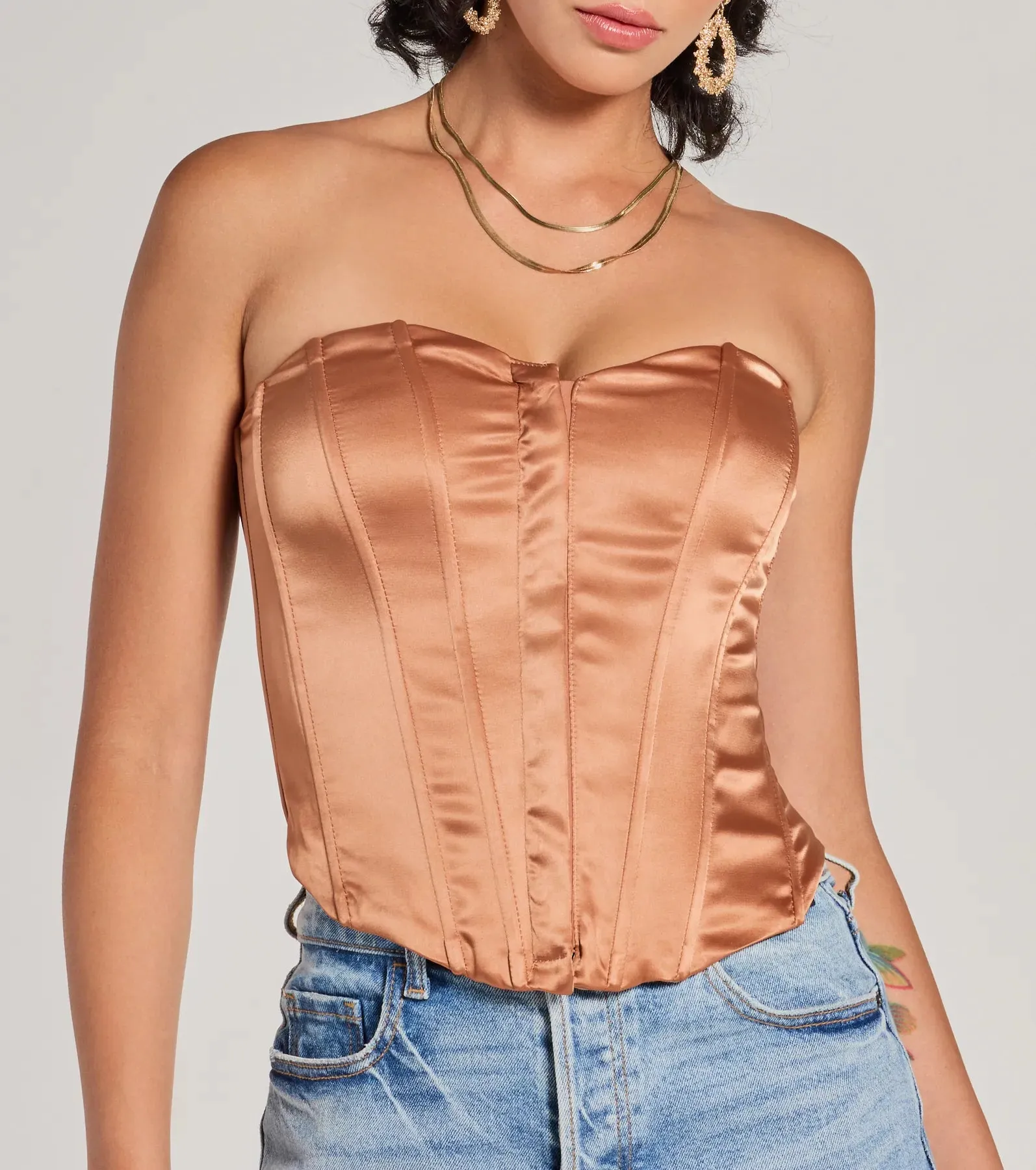 Looking Fine Strapless Satin Corset Top