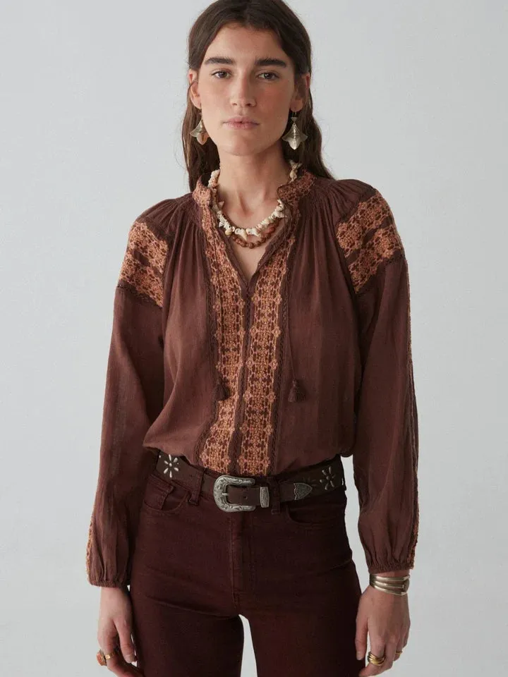MAISON HOTEL  Audrey Blouse in Yorkshire Cocoa