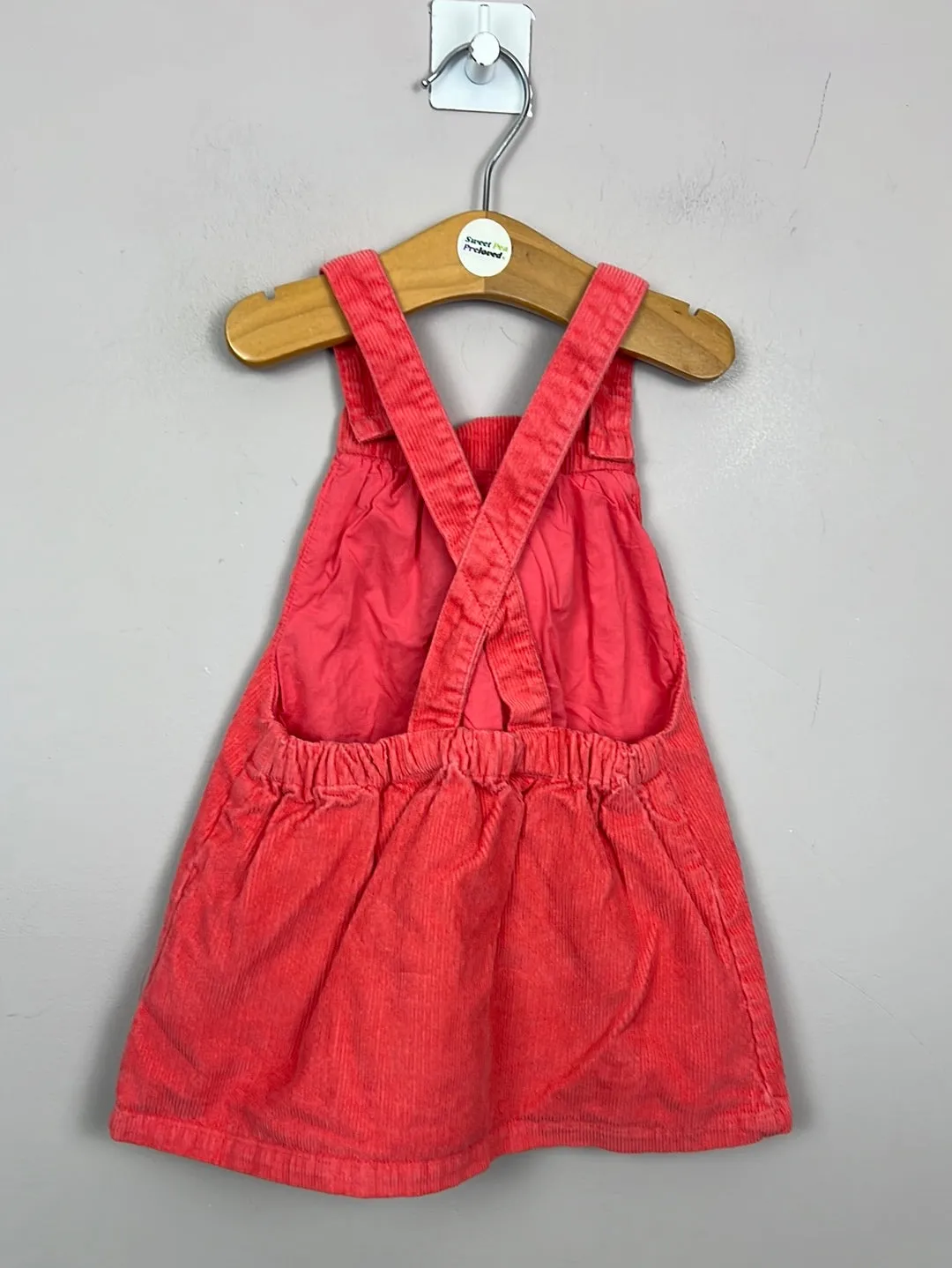 M&S Cord coral pinafore dress 9-12m