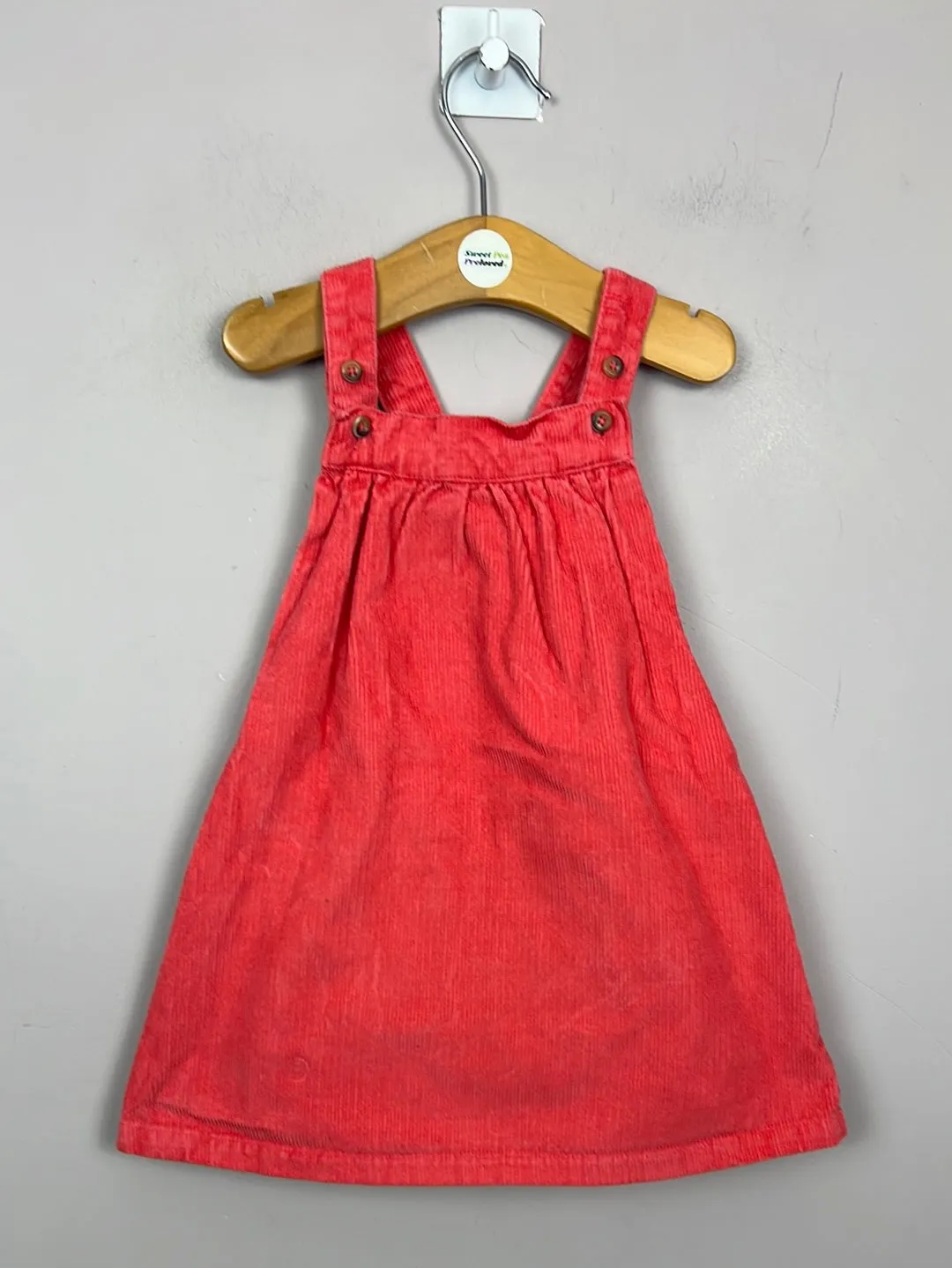 M&S Cord coral pinafore dress 9-12m